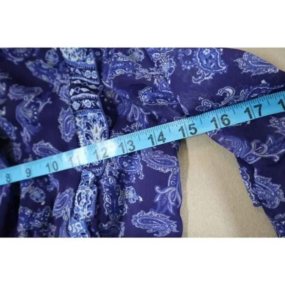 Aqua Girl Navy Blue Long Sleeve Paisley Dress‎ Size L 10/12